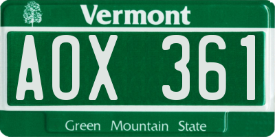 VT license plate AOX361