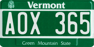 VT license plate AOX365