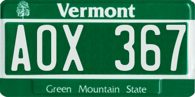 VT license plate AOX367