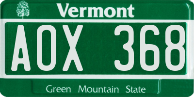 VT license plate AOX368