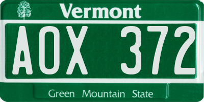 VT license plate AOX372