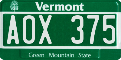 VT license plate AOX375