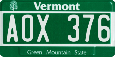 VT license plate AOX376