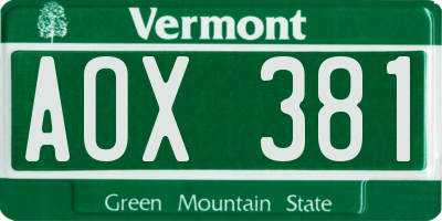 VT license plate AOX381