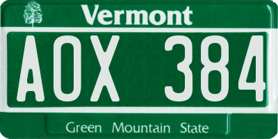 VT license plate AOX384