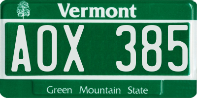 VT license plate AOX385