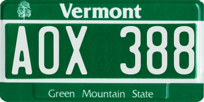 VT license plate AOX388