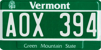 VT license plate AOX394
