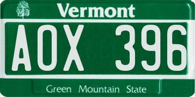 VT license plate AOX396
