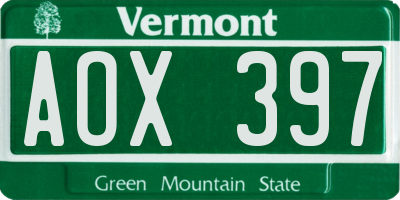 VT license plate AOX397