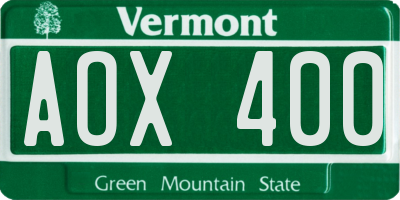 VT license plate AOX400