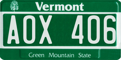 VT license plate AOX406
