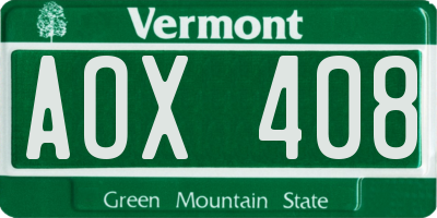VT license plate AOX408