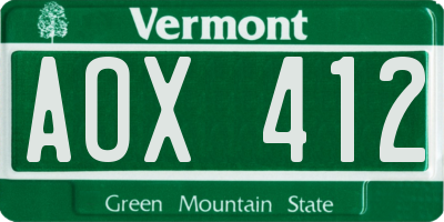 VT license plate AOX412
