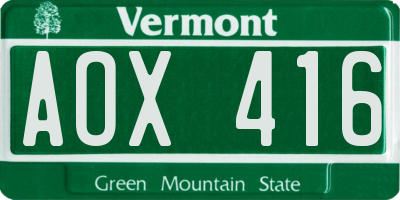 VT license plate AOX416