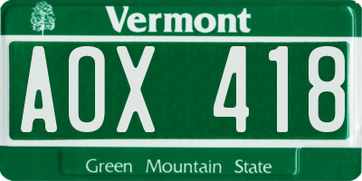 VT license plate AOX418