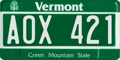 VT license plate AOX421