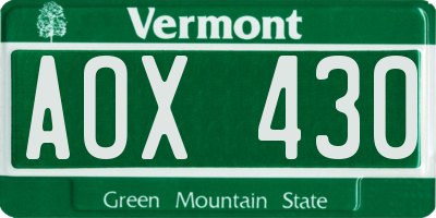 VT license plate AOX430