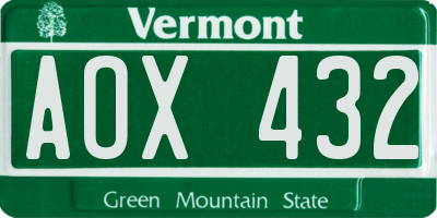 VT license plate AOX432