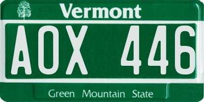 VT license plate AOX446