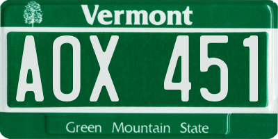 VT license plate AOX451