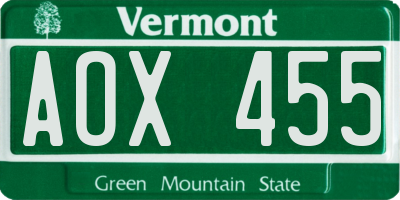 VT license plate AOX455