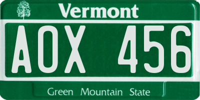 VT license plate AOX456