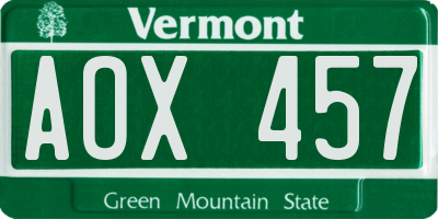 VT license plate AOX457