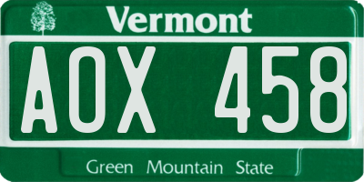 VT license plate AOX458