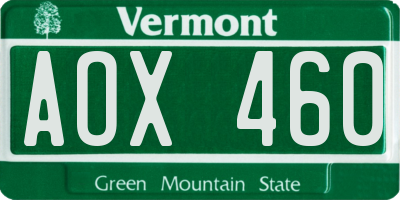 VT license plate AOX460