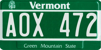 VT license plate AOX472