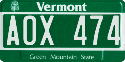 VT license plate AOX474