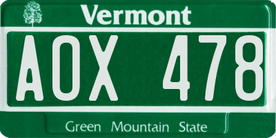 VT license plate AOX478