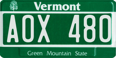 VT license plate AOX480
