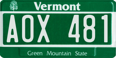 VT license plate AOX481