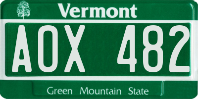 VT license plate AOX482