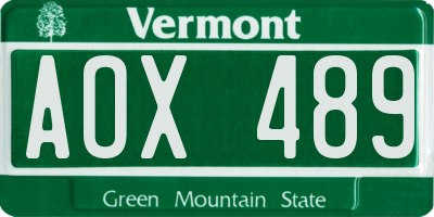 VT license plate AOX489
