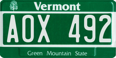 VT license plate AOX492