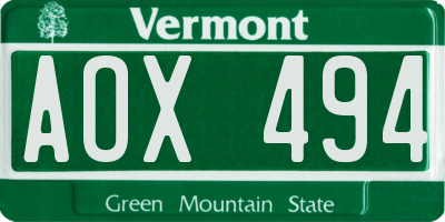 VT license plate AOX494