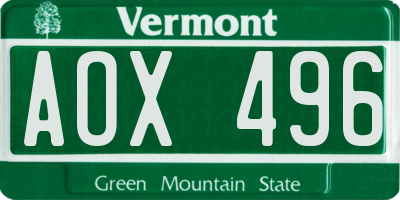 VT license plate AOX496