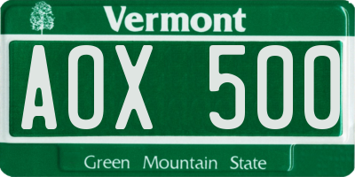 VT license plate AOX500