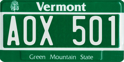 VT license plate AOX501