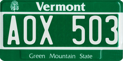 VT license plate AOX503