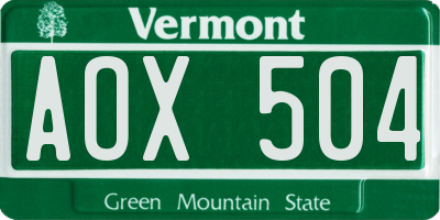 VT license plate AOX504