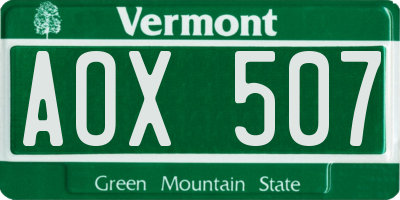 VT license plate AOX507