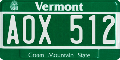 VT license plate AOX512