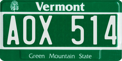 VT license plate AOX514