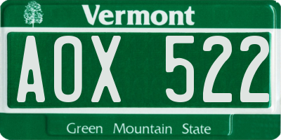 VT license plate AOX522