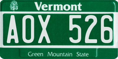VT license plate AOX526