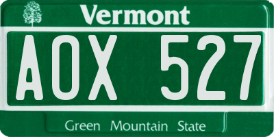 VT license plate AOX527